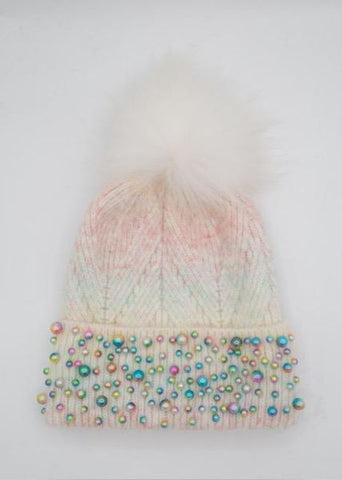 BL Ombre Cuff Pom Hat - Off White