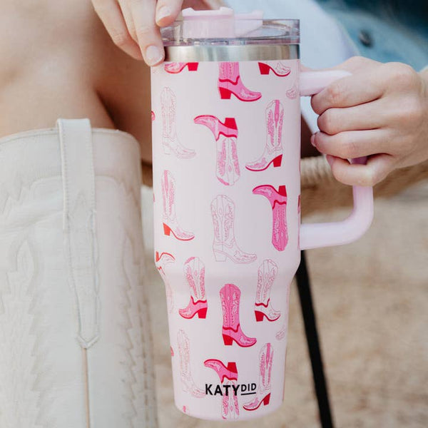 KD Stainless Steel Tumbler - Light Pink Western Boots
