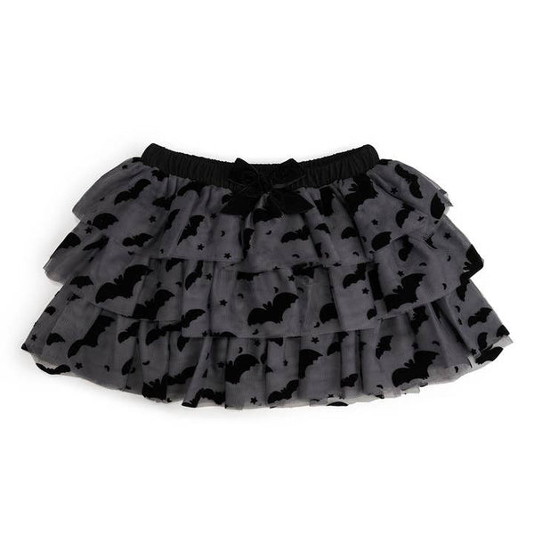 Flocked Bats Halloween Bow Tiered Tutu - Kids Clothing