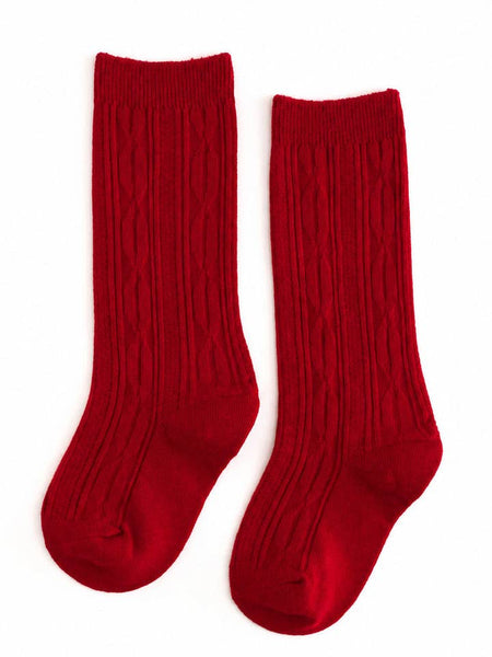 Cable Knit Knee High Socks-Bright Red
