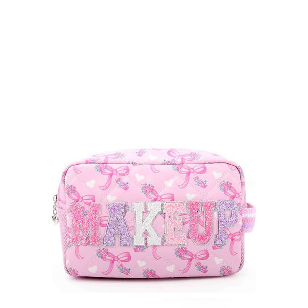 OMG 'Makeup' Floral Bow Printed Quilted Pouch