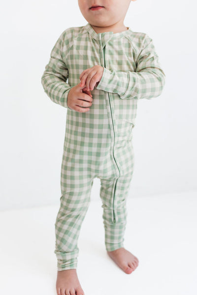 Green Gingham Zip Romper