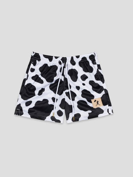 Black Moo Milk Cow Print Diamond Air Mesh Shorts