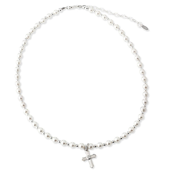 Kaitlin - Sterling Silver Cross Necklace with Pearls