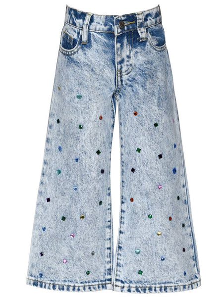 Acid Wash Denim Pants w/Rhinestones