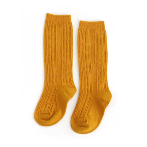 Cable Knit Knee High Socks-Marigold