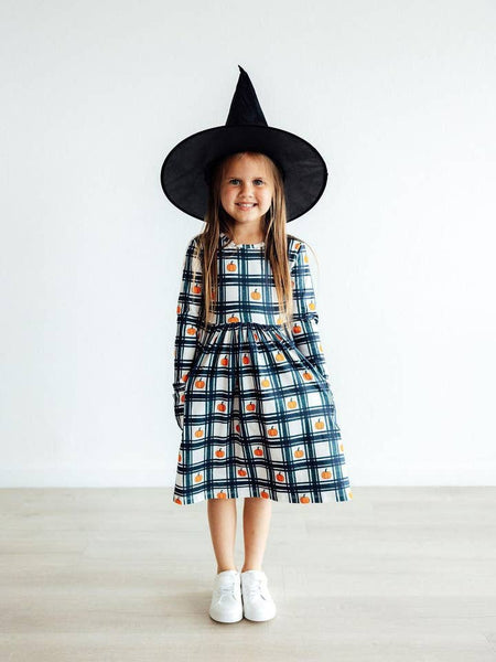Plaid Pumpkins L/S Pocket Twirl Dress