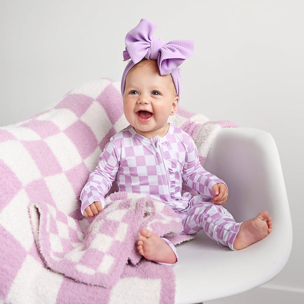 Myla Purple Checks Plush Blanket