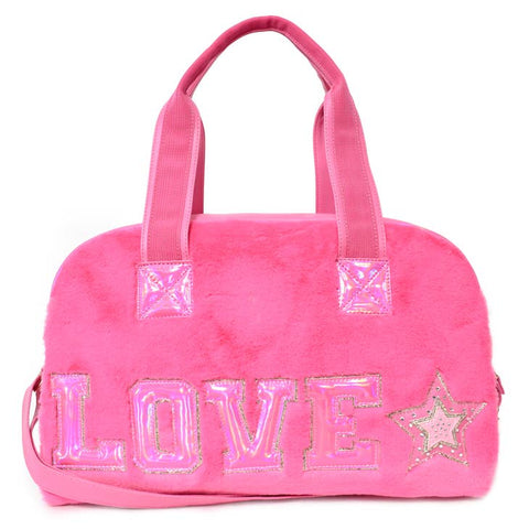 LOVE Hot Pink Plush Medium Duffle Bag