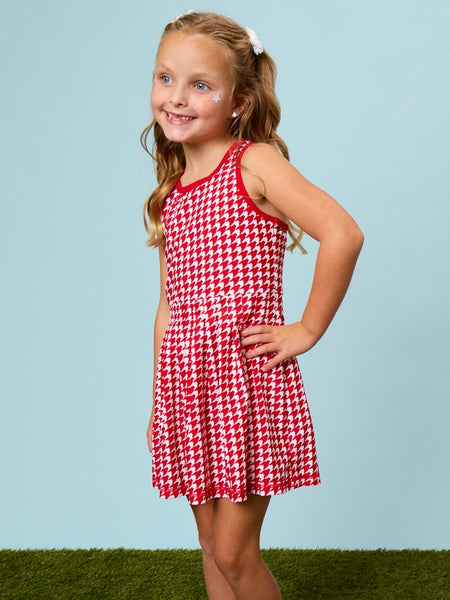 Varsity Red Houndstooth Pleated Skirt Active Dress & Bike Short Set