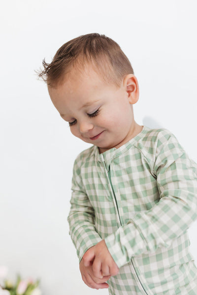 Green Gingham Zip Romper