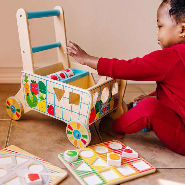 MD Wooden Shape Sorting Grocery Cart