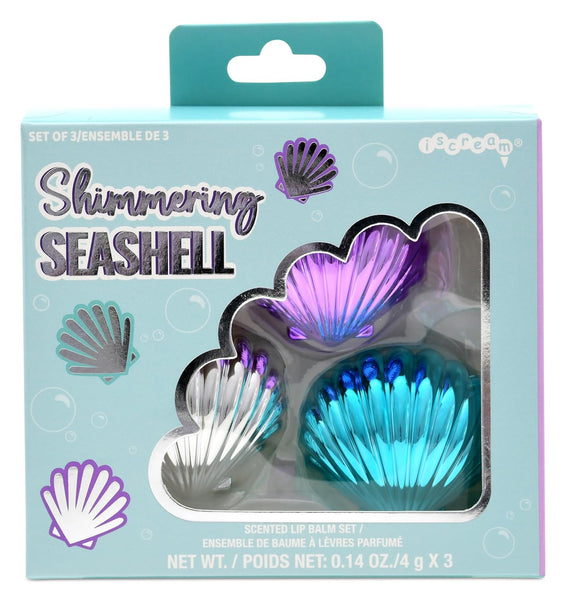 Iscream Shimmering Seashell Shaped Vanilla Scented Lip Balm Trio