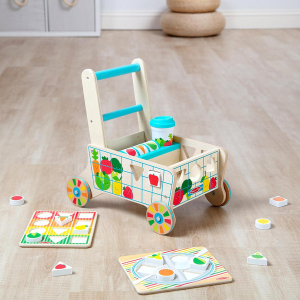 MD Wooden Shape Sorting Grocery Cart