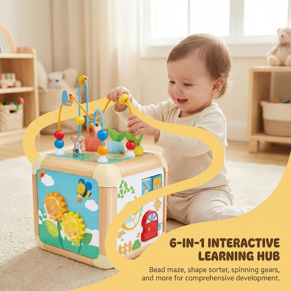 Hape Green Thumbs 6-in-1 Wooden Activity Cube for Toddlers