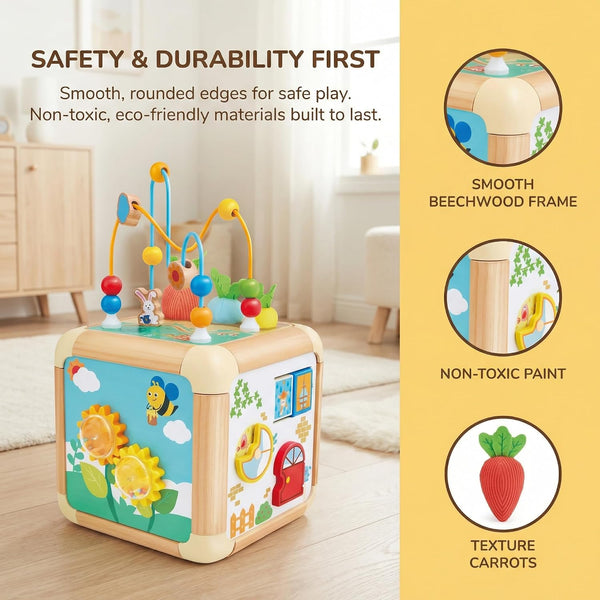 Hape Green Thumbs 6-in-1 Wooden Activity Cube for Toddlers