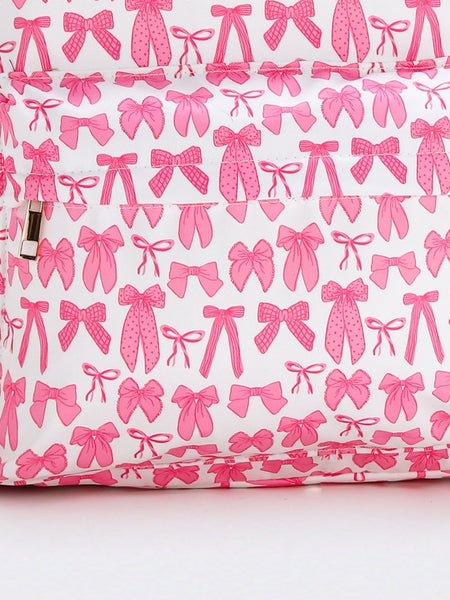 SK Bow Print Girls Canvas Backpack