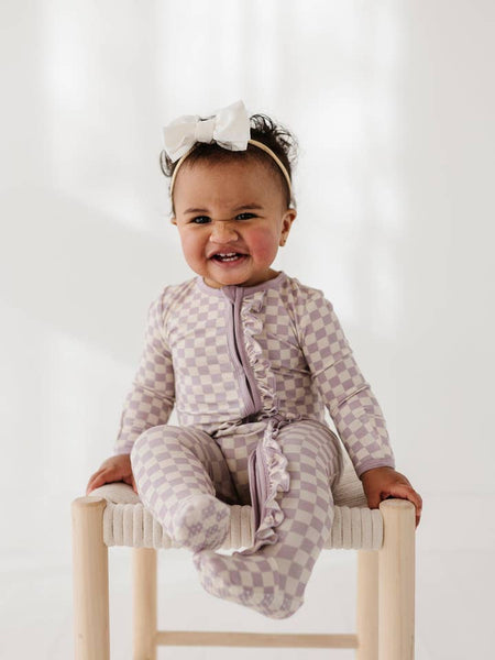 Footie Romper - Lavender Cloud Checkered