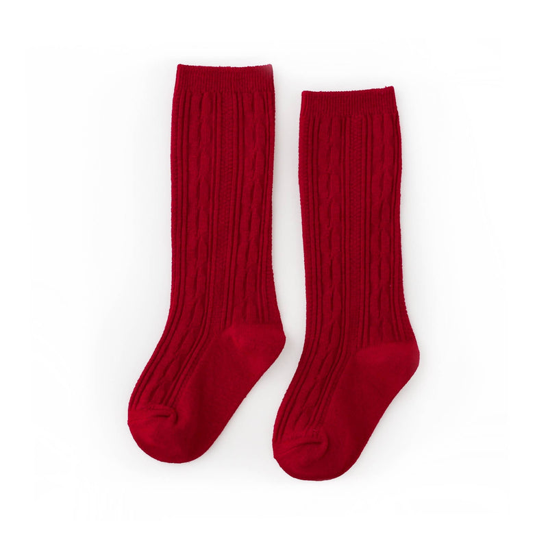 Cable Knit Knee High Socks-True Red