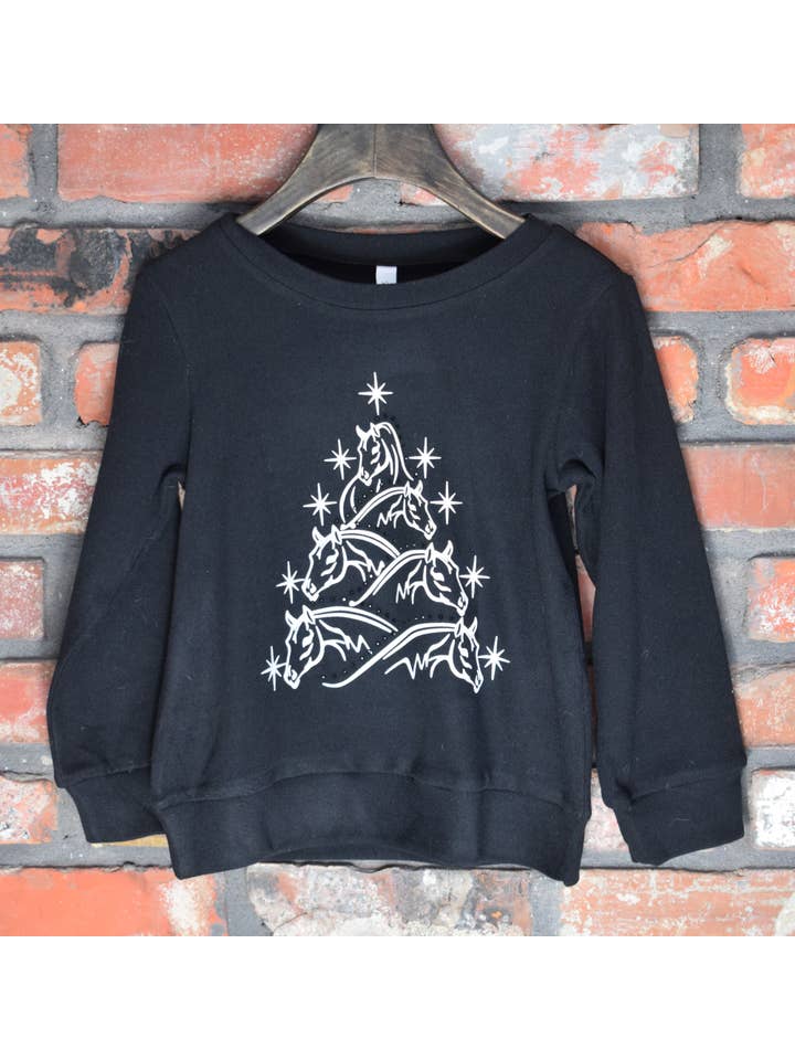 Christmas Tree Horse Sweatshirt-Black