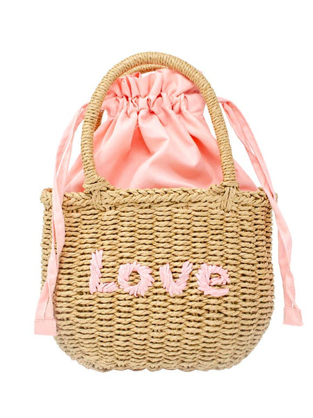 Girls Wicker Basket Message Handbag