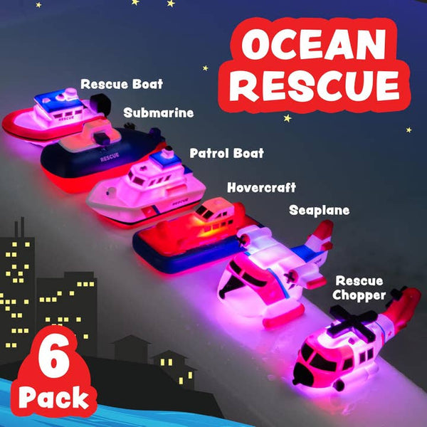 Ocean Rescue Vehicles Light Up Bath Toys - 6 Pack