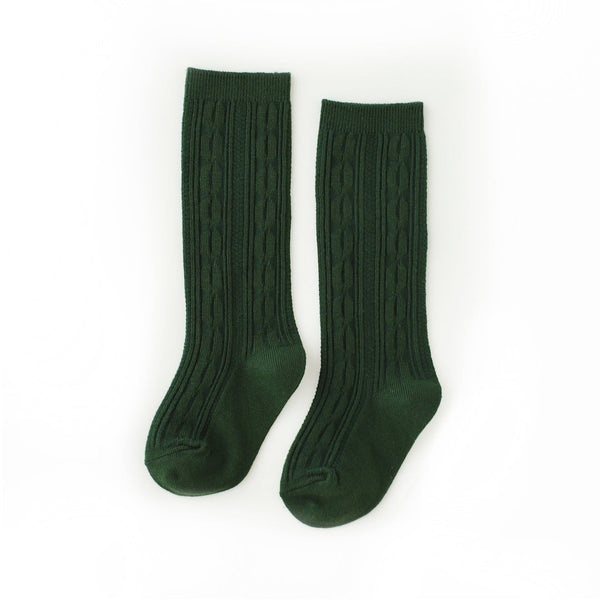 Cable Knit Knee High Socks-Forest