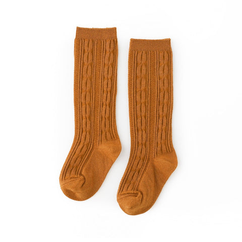 Cable Knit Knee High Socks-Gold