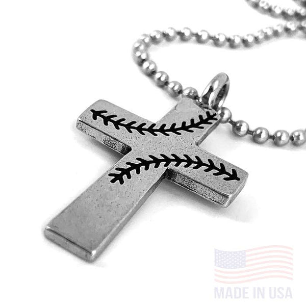 Baseball Stitch Cross Necklace On Ball Chain
