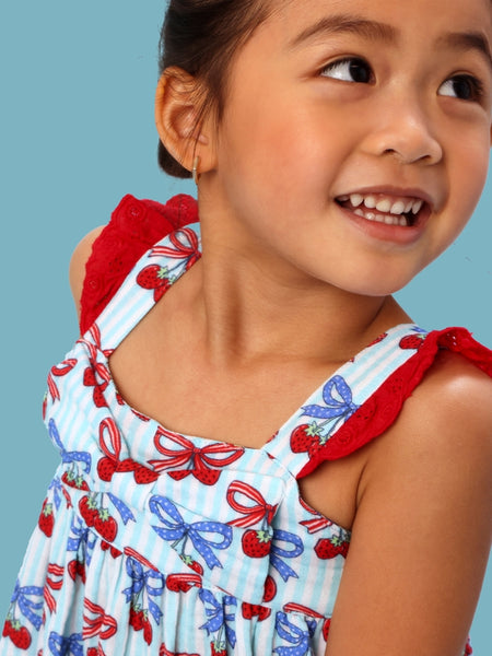 Berries & Bows Cotton Gauze Flutter Bow Woven Dress