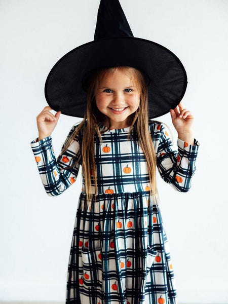 Plaid Pumpkins L/S Pocket Twirl Dress