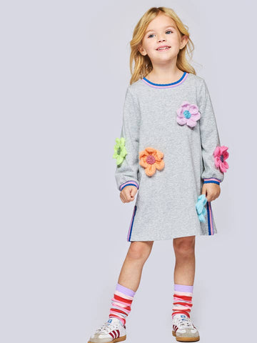 Long Sleeve 3D Flowers Dress