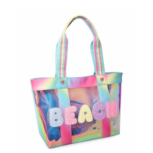 "Beach" Glazed Clear Tote Bag