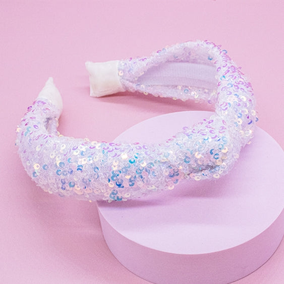 White Sequin Knot Headband