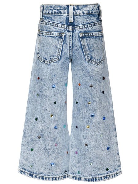 Acid Wash Denim Pants w/Rhinestones