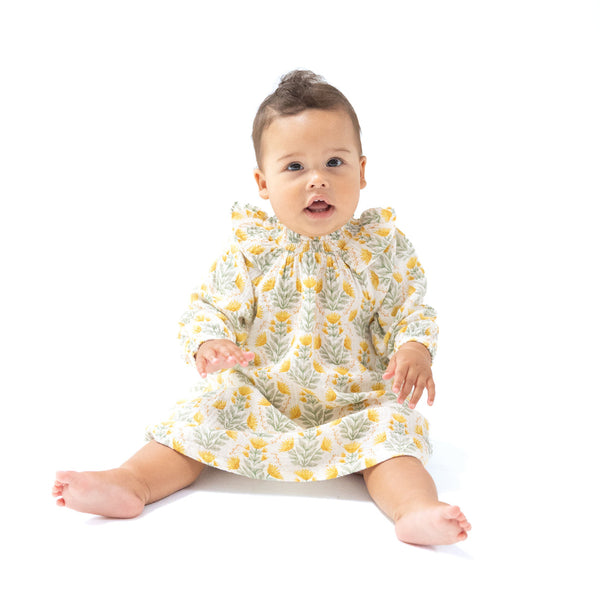 Winter Dandelions Long Sleeve Ruffle Dress + Bloomer