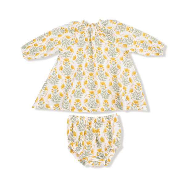 Winter Dandelions Long Sleeve Ruffle Dress + Bloomer