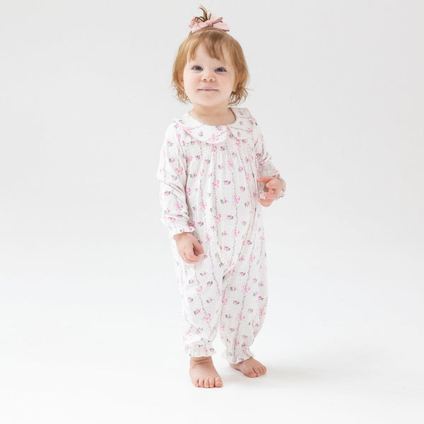 Dainty Buds and Bows Stripe  Smocked  Romper