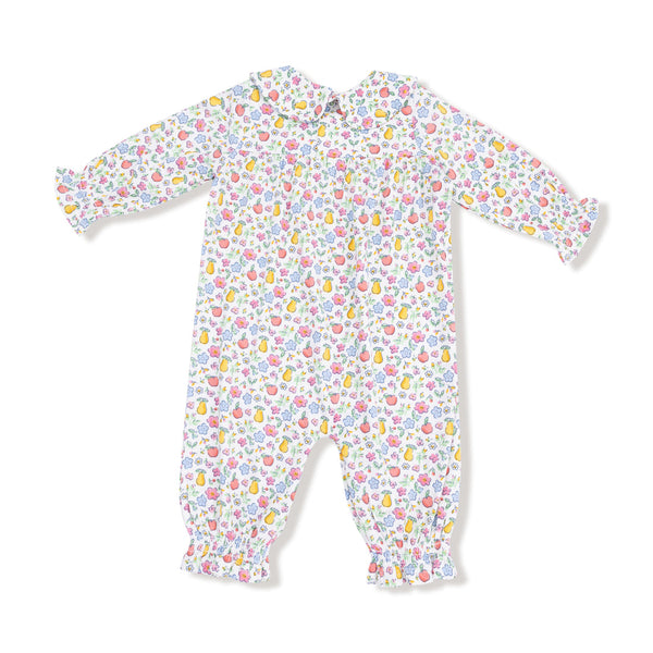 Fall Fruit Floral Smocked Long Sleeve Romper w/Peter Pan Collar