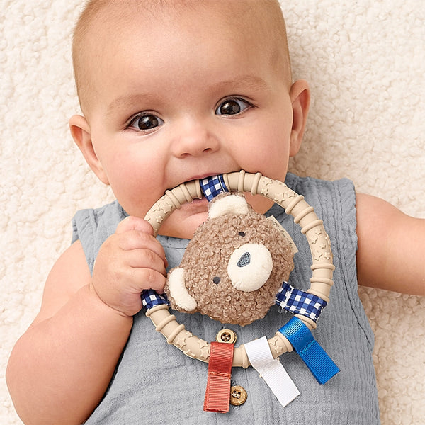 Itzy Ring Pal™ - Teething Ring with Plush Character - Taupe Bear