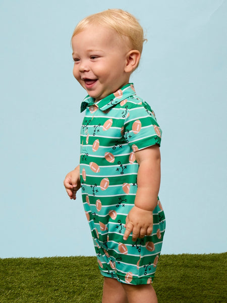 Tackles & Touchdowns Football Knit Short Sleeve Performance Polo Romper