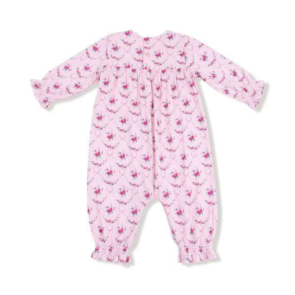 Rose Garden Trellis Smocked Long Sleeve Romper