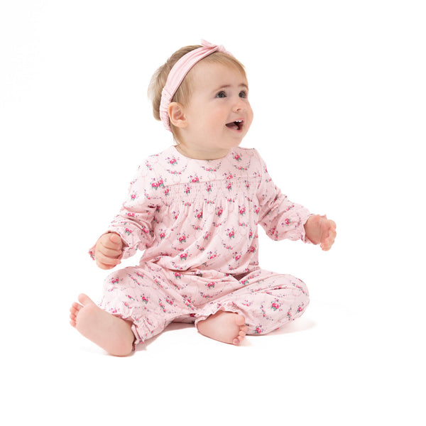 Rose Garden Trellis Smocked Long Sleeve Romper