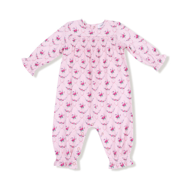 Rose Garden Trellis Smocked Long Sleeve Romper