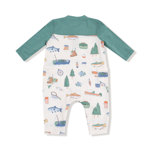 Fishing Things Romper w/Contrast Sleeves