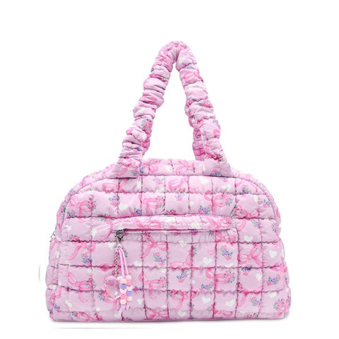 OMG Quilted Scrunchies Floral Bow Printed Medium Duffle Bag