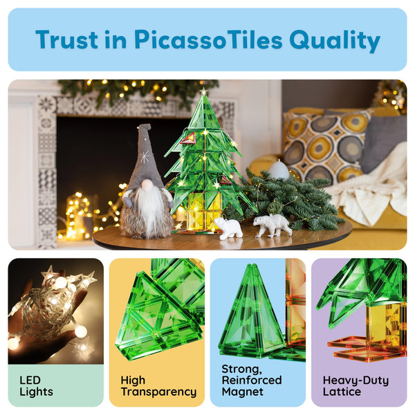 PicassoTiles Magnet Cube Holiday Tree Magnetic Tile Building Set