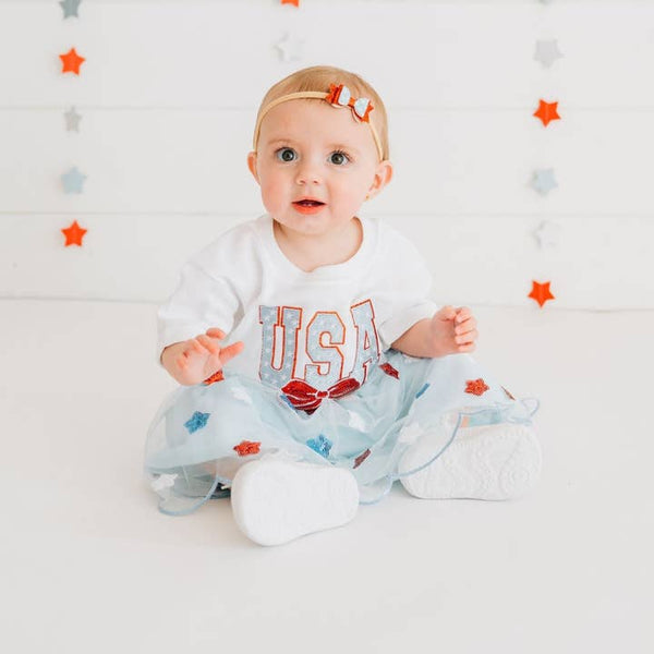 USA Stars & Bow Patch Short Sleeve Romper