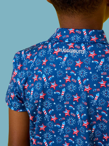 Red White & Boom Fireworks Knit Short Sleeve Performance Polo