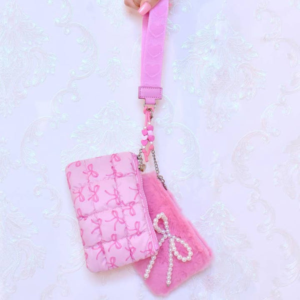 OMG Quilted Scrunchies Bow 3 Piece Coin Purse Keychain Set